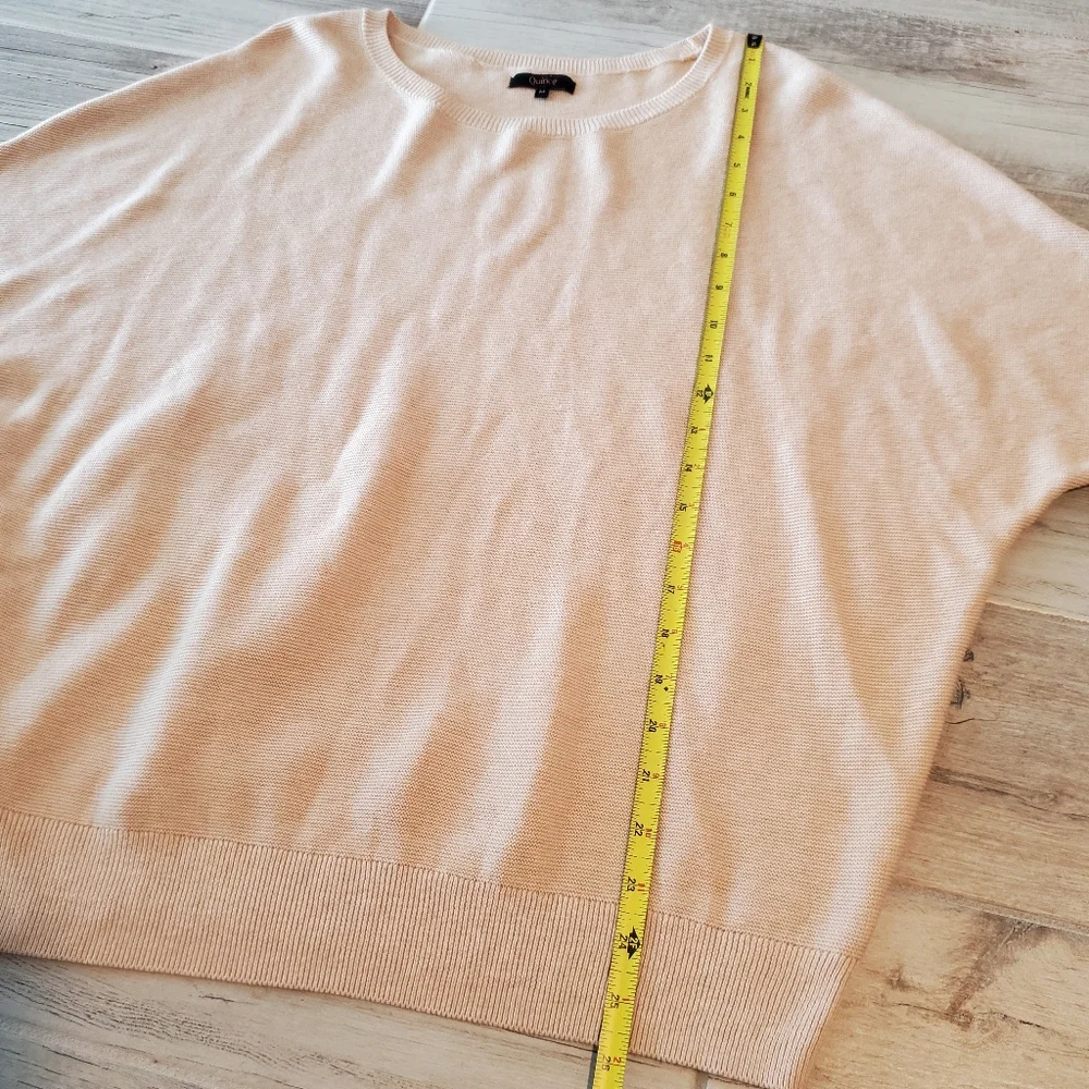 Quince Lightweight Cotton Cashmere Link-Stitch Dolman Sweater Tan Beige Medium - Picture 3 of 6